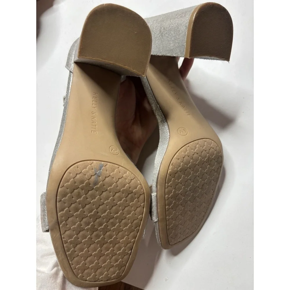 Kelly And Kate Glitter Silver Block Heel Ankle Strap Heels Women's 9M Going Out